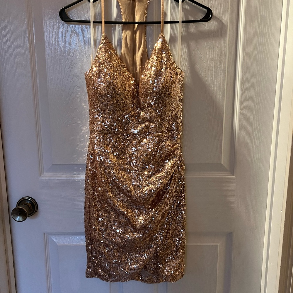 B. Smart Gold Sequin Mini Dress